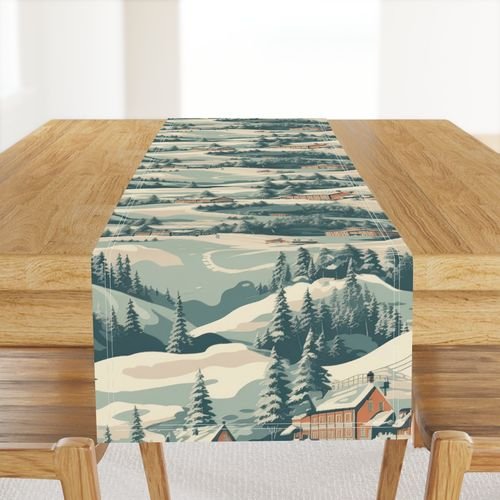 Vintage Ski Slope Blue Interior Collection Decor Collection blue ski lope table runner design
