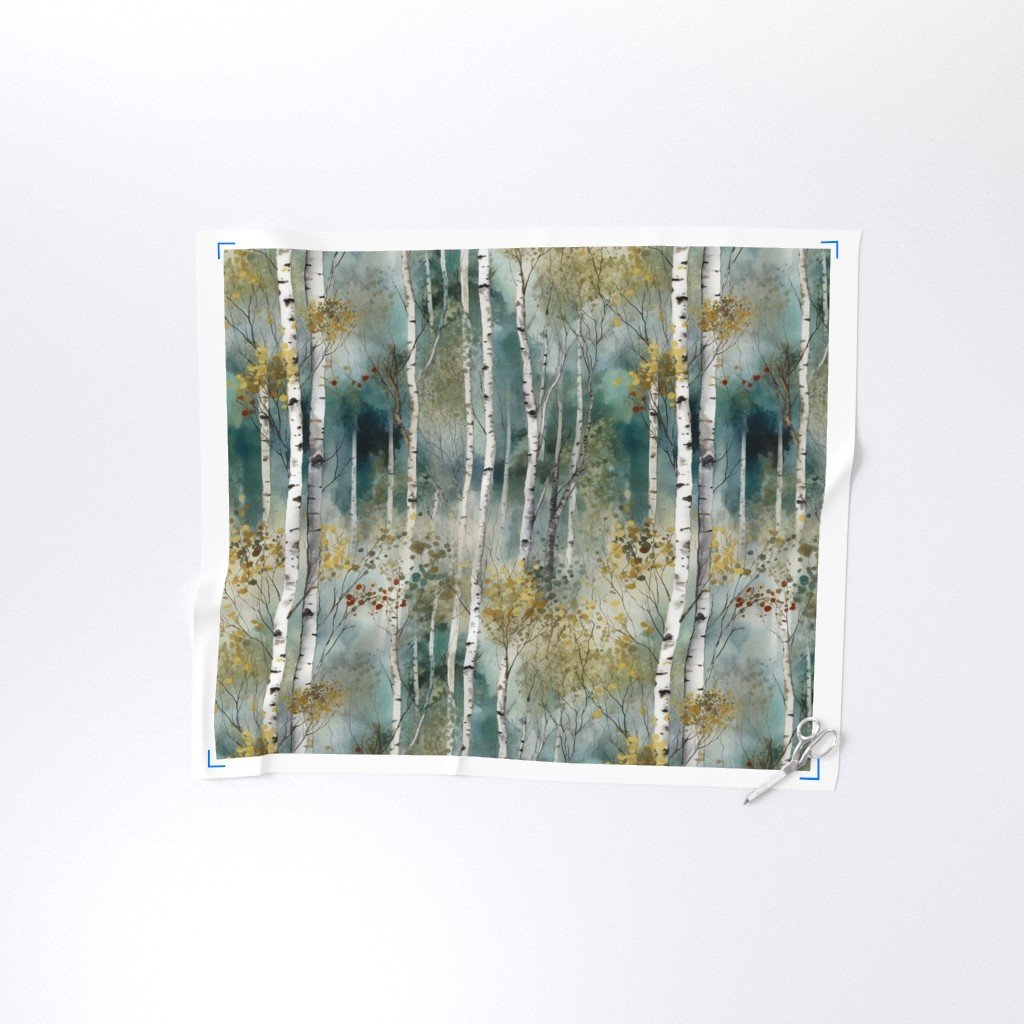 Endless Birch Tree Dreamscape Trees in Misty Forest Watercolor Design Collection Home Decor Collection misty forest fabric