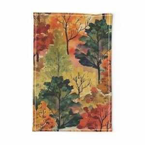 Watercolor of New England Endless Forest Fall Trees Home Styling Collection Interior Collection fall garden tea towel design