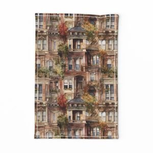 Brownstone Buildings in Varied Tones of Brown Watercolor Design Collection Interior Collection architect tea towel design