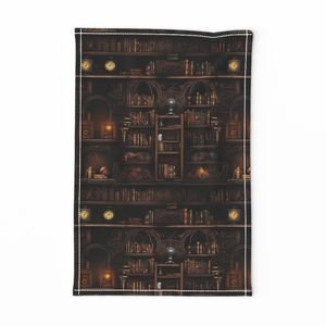 Spooky Photo realisticSmall Dark Academia Stampunk Bookshelves in Muted Design Collection Design Collection halloween library tea towel design
