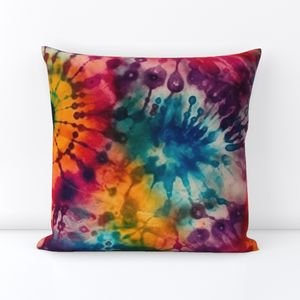 Jumbo Tie Dye Batik in Bright Multi Rainbow Colors Circling Swirls Interior Collection Home Styling Collection ethnic dye throw pillow design