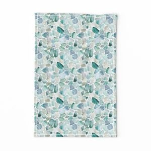 Small Blue and Aqua Shards of Tumbled and Scattered Watercolor Seaglass Home Styling Collection Design Collection nature tea towel design