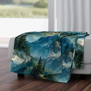 Olympic National Park Summer Watercolor Mountain Landscape Interior Collection Interior Collection forest throw blanket design