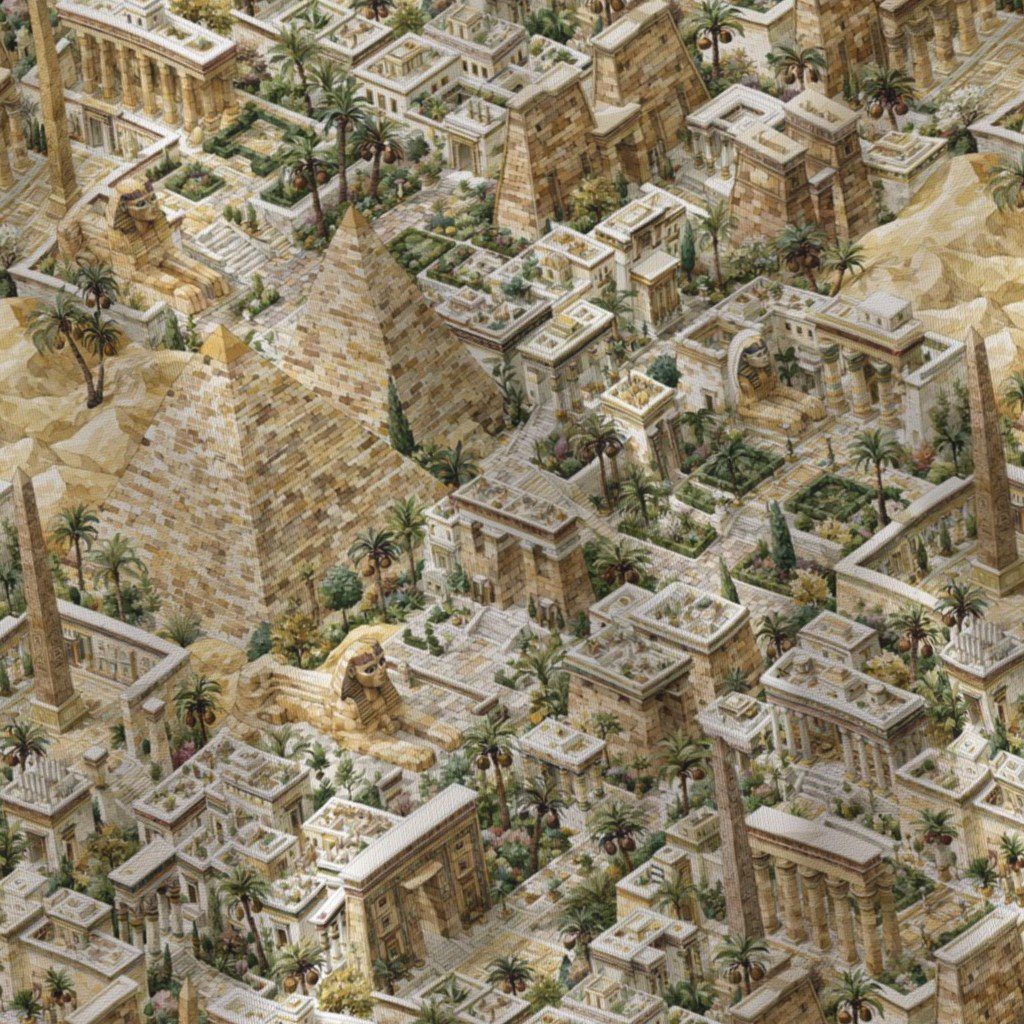 Ancient Egypt Watercolor Architectural Landscape Isometric Seamless Repeat Home Decor Collection Home Decor Collection artistic fabric