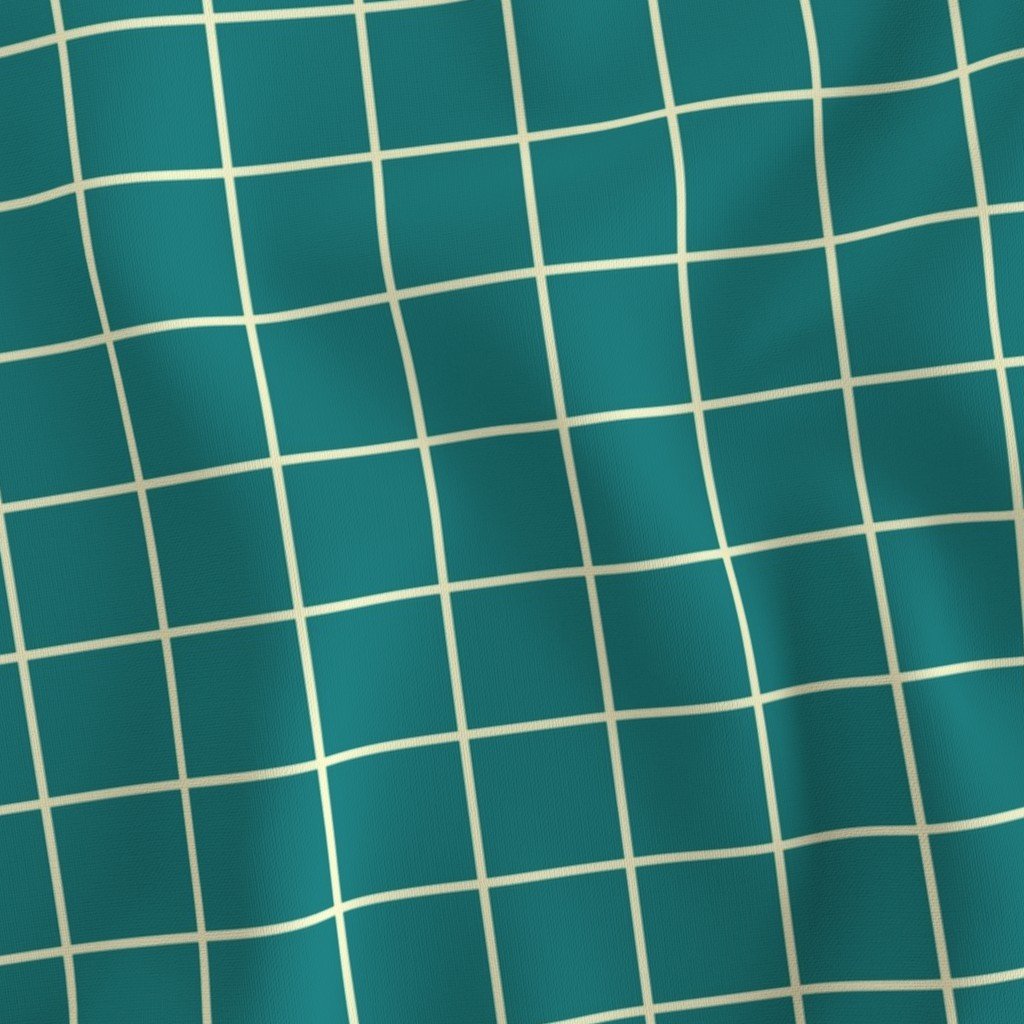 Classic Cream White and Teal 2 Inch Grid Interior Collection Home Styling Collection cool tone fabric