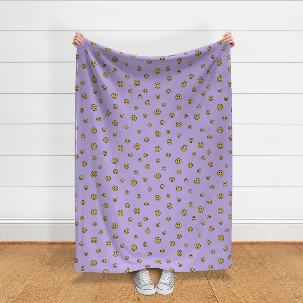 Retro Yellow Smiley Faces on Lavender Home Styling Collection Design Collection pastel purple fabric