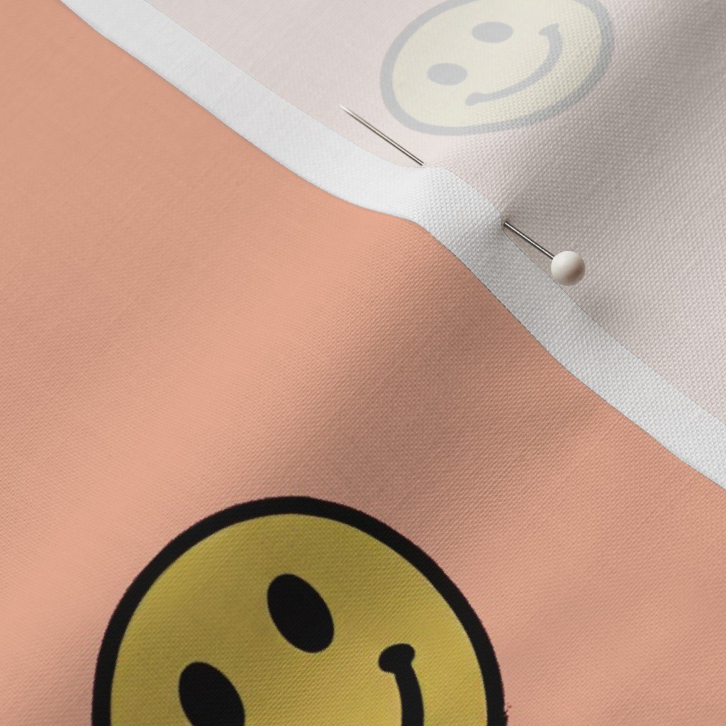 Retro Yellow Smiley Faces on Peach Interior Collection Decor Collection pastel orange fabric