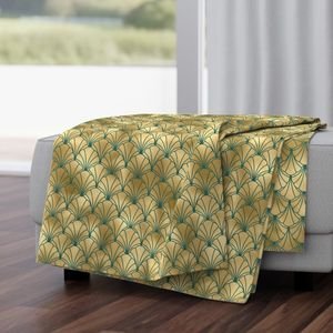 Teal and Faux Gold Foil Vintage Art Deco Scallop Shell Pattern Home Decor Collection Design Collection gold fan throw blanket design