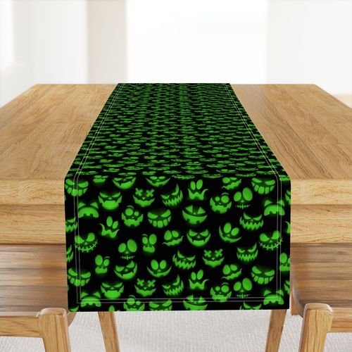 Mini Grinning Halloween Jack o Lantern Faces in Neon Green on Black Design Collection Interior Collection green and black table runner design