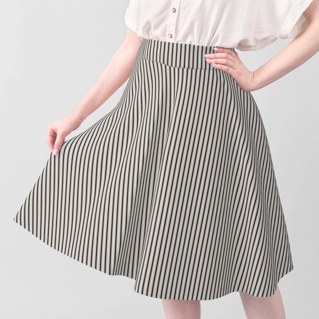 Micro Coal Black Antique Vintage Mattress Ticking Stripe on Cream Fabric ticking stripe fabric