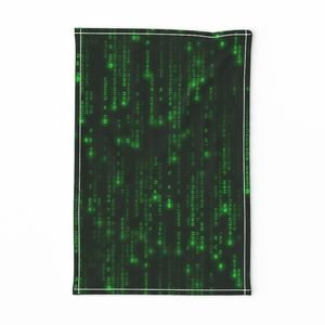 Bright Neon Green Digital Rain Computer Code Home Styling Collection Decor Collection computer tea towel design