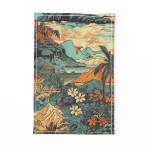 Vintage Hawaiian Landscape Teal Interior Collection Home Styling Collection vintage print tea towel design