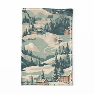Vintage Ski Slope Blue Interior Collection Decor Collection ski print tea towel design