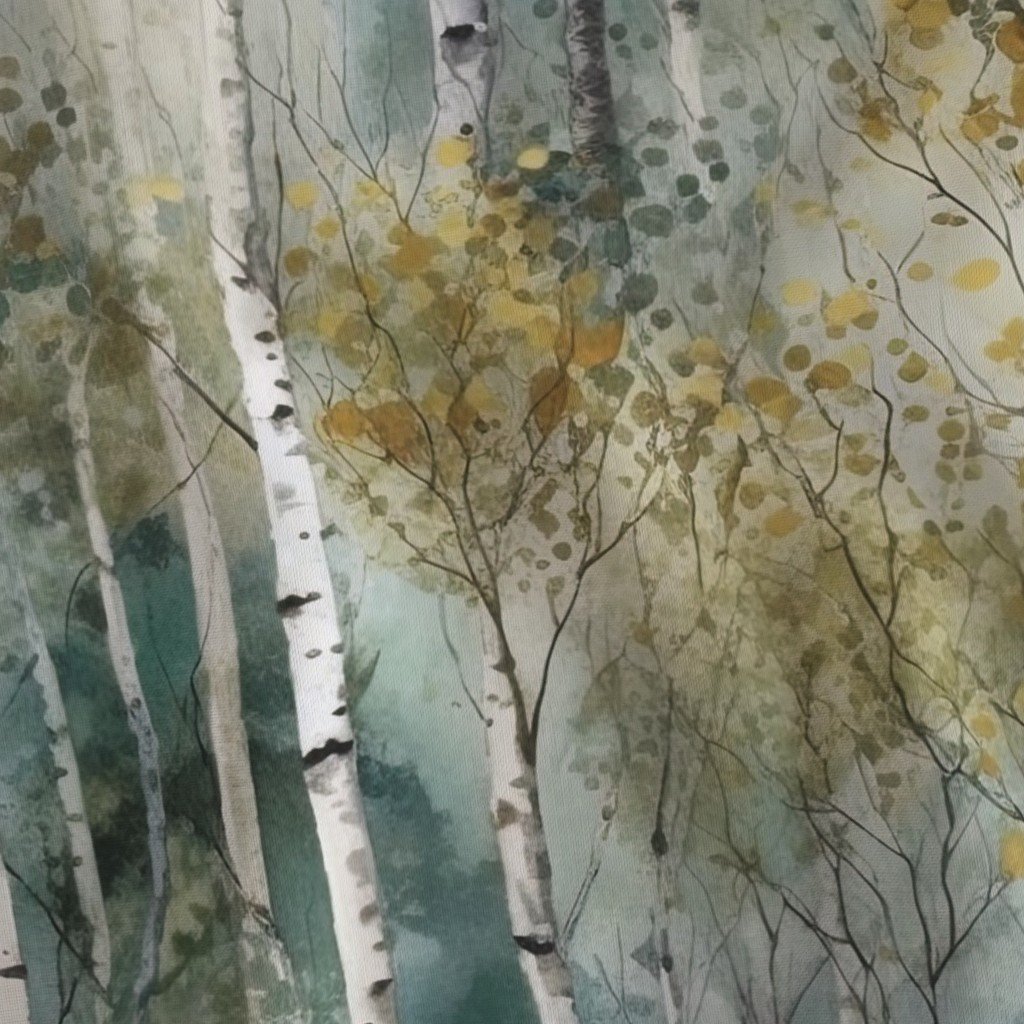 Endless Birch Tree Dreamscape Trees in Misty Forest Watercolor Design Collection Home Decor Collection seamless forest fabric