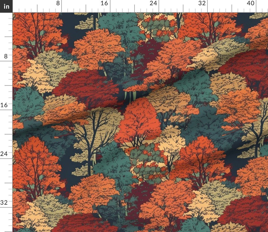 New England Endless Forest Fall Trees Home Styling Collection Home Styling Collection autumn garden fabric