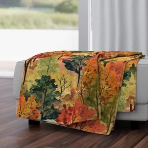 Watercolor of New England Endless Forest Fall Trees Home Styling Collection Interior Collection fall trees throw blanket design