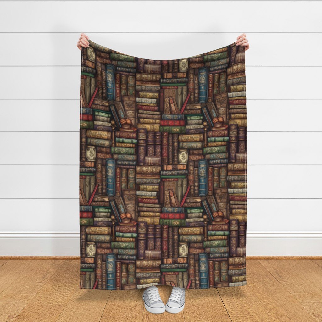 Stacked Bound Vintage Books on Library Book Shelf Fabric library books fabric