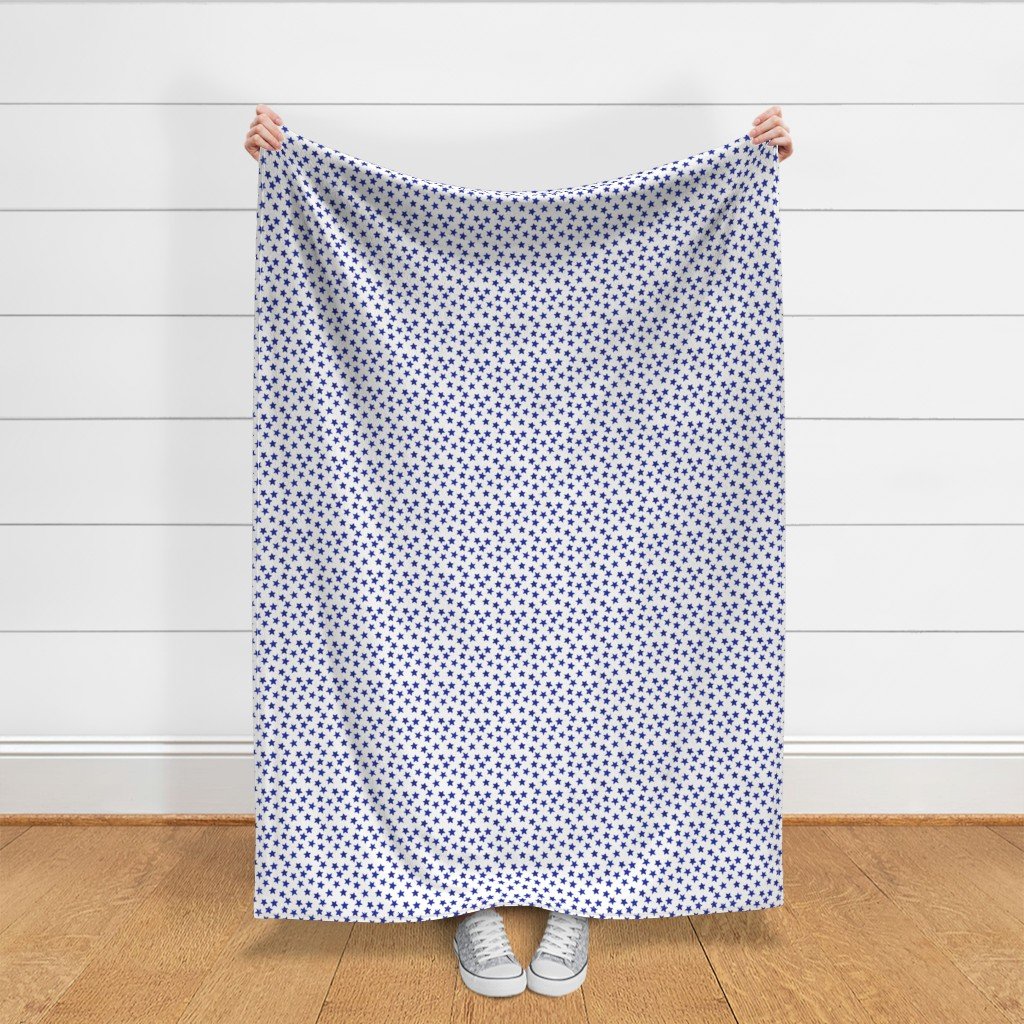 Small Faded Royal Blue Christmas Stars on White Fabric christmas star fabric