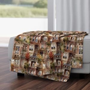 Brownstone Buildings in Varied Tones of Brown Watercolor Design Collection Interior Collection arched windows throw blanket design