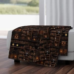 Spooky Photo realisticSmall Dark Academia Stampunk Bookshelves in Muted Design Collection Design Collection lantern skulls throw blanket design