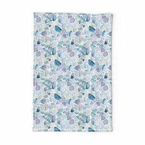 Small Blue and Lilac Shards of Tumbled and Scattered Watercolor Seaglass Decor Collection Home Styling Collection sophisticated look tea towel design