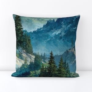 Olympic National Park Summer Watercolor Mountain Landscape Interior Collection Interior Collection lakes throw pillow design