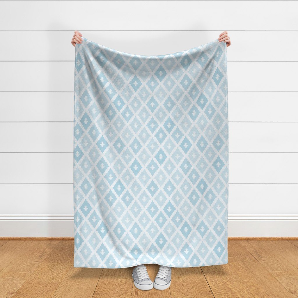Large Sun Faded Mediterranean Diamond Pattern in Powder Sky Blue Home Styling Collection Home Decor Collection sky blue fabric