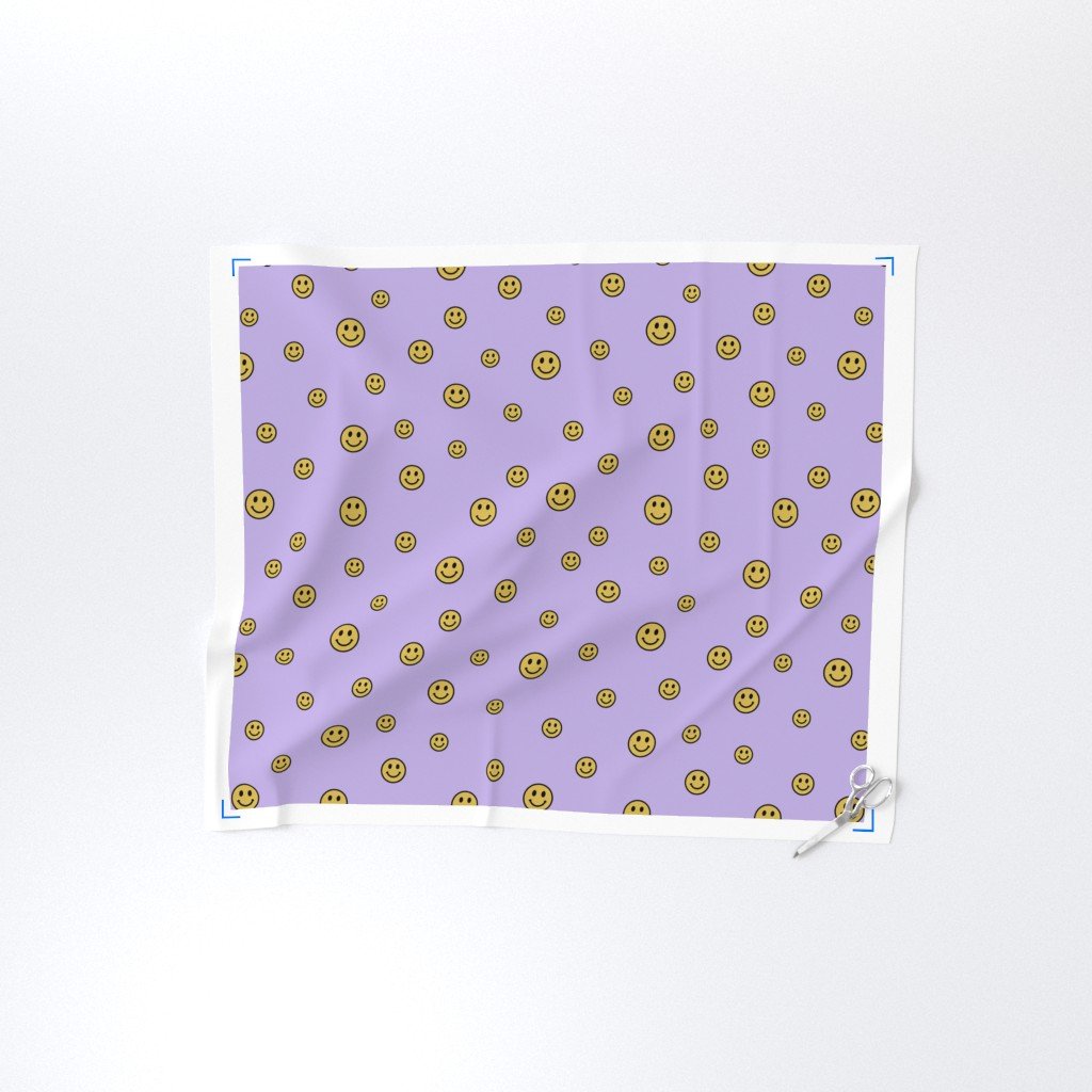 Retro Yellow Smiley Faces on Lavender Home Styling Collection Design Collection smiley face fabric