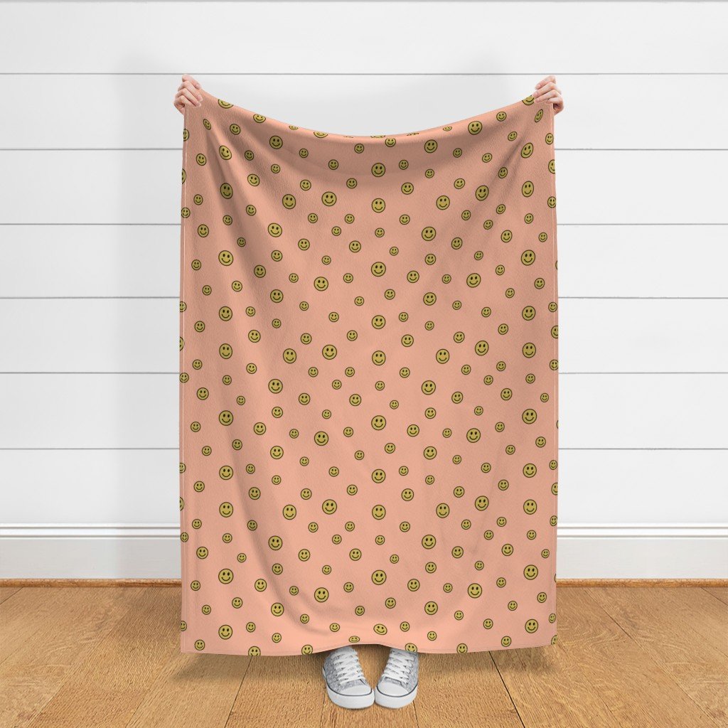 Retro Yellow Smiley Faces on Peach Interior Collection Decor Collection smiley face fabric