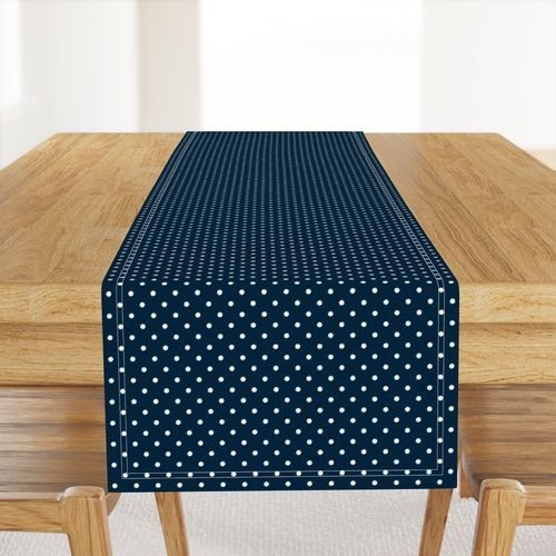 Mini White Polkadots on Navy Blue Interior Collection Design Collection white polka dots table runner design