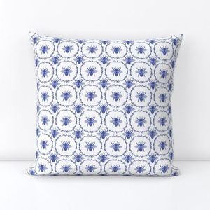 Royal Blue Honey Bees in Wreaths Home Decor Collection Home Decor Collection blue bees throw pillow design
