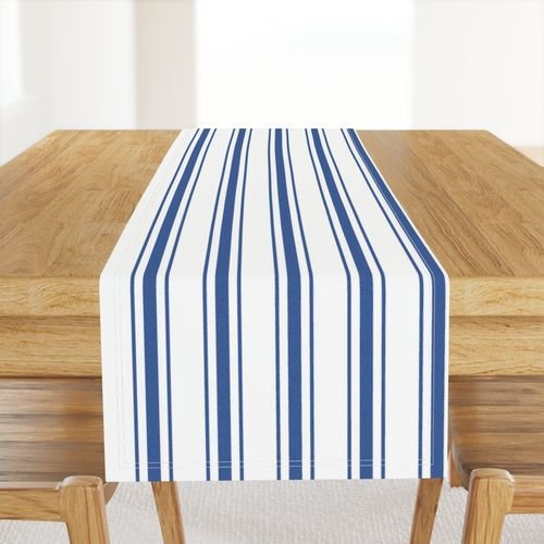 Mattress Ticking Wide Striped Pattern in Dark Blue and White Home Decor Collection Home Decor Collection ticking stripes table runner design