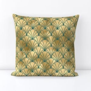 Teal and Faux Gold Foil Vintage Art Deco Scallop Shell Pattern Home Decor Collection Design Collection gold foil throw pillow design