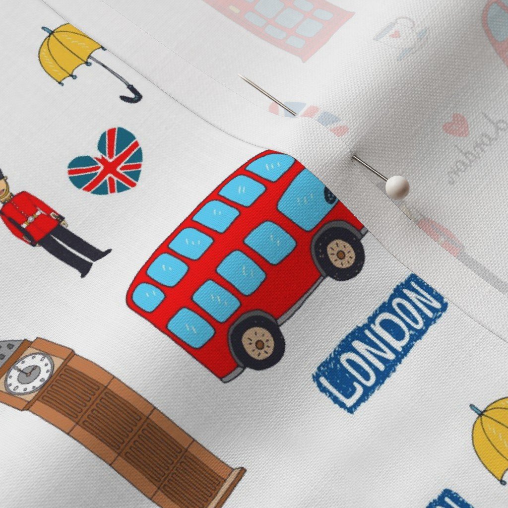 London England Handdrawn Motifs Big Ben Union Jack Palace Guard Fabric big ben fabric