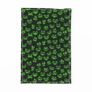 Mini Grinning Halloween Jack o Lantern Faces in Neon Green on Black Design Collection Interior Collection green faces tea towel design