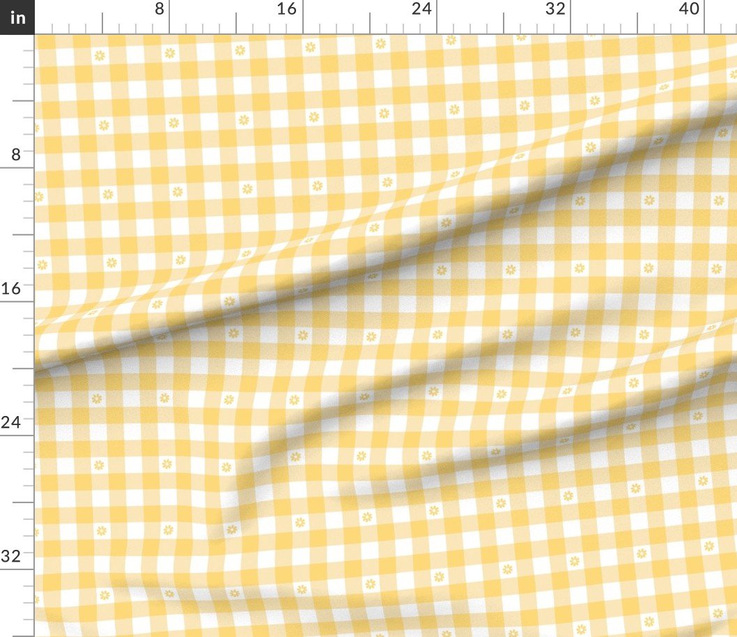 Buttercup Yellow and White Gingham Check with Center Floral Medallions in Home Decor Collection Home Styling Collection flower medallion fabric