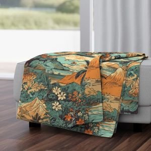 Vintage Hawaiian Landscape Teal Interior Collection Home Styling Collection hawaiian landscape throw blanket design