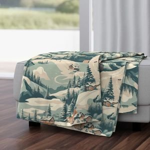 Vintage Ski Slope Blue Interior Collection Decor Collection ski scene throw blanket design