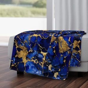 Cobalt Blue and Gold Alcohol Ink 3 Decor Collection Home Decor Collection inky pattern throw blanket design