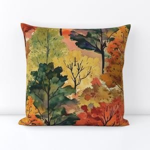 Watercolor of New England Endless Forest Fall Trees Home Styling Collection Interior Collection new england throw pillow design