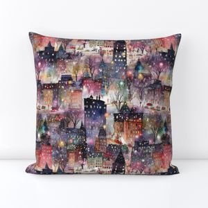 New York City Christmas Street Watercolor Home Decor Collection Home Decor Collection buildings houses throw pillow design