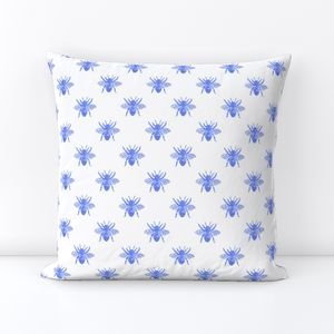 Blue Faux-foiled Bees on White Home Styling Collection Home Decor Collection blue and white throw pillow design