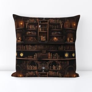 Spooky Photo realisticSmall Dark Academia Stampunk Bookshelves in Muted Design Collection Design Collection spooky bookcases throw pillow design