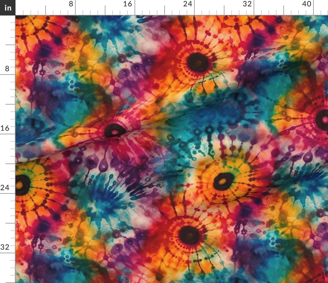 Jumbo Tie Dye Batik in Bright Multi Rainbow Colors Circling Swirls Interior Collection Home Styling Collection dye technique fabric