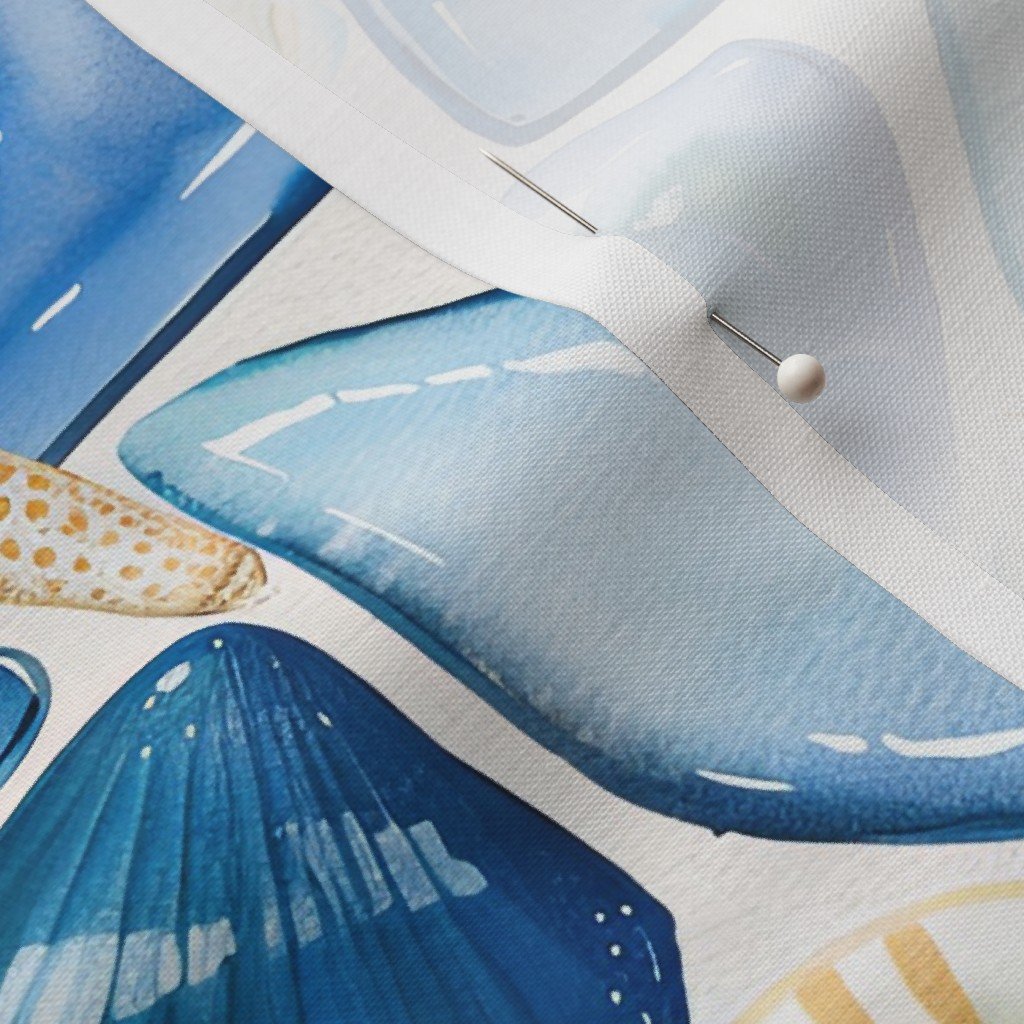 Blue and Sand Seashells and Shards of Tumbled and Scattered Watercolor Home Decor Collection Home Decor Collection blue sand beach fabric