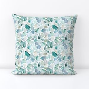 Small Blue and Aqua Shards of Tumbled and Scattered Watercolor Seaglass Home Styling Collection Design Collection beach throw pillow design