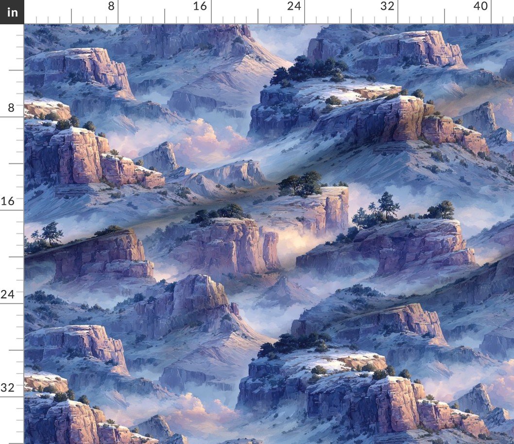 Winter Silence Over the Grand Canyon Watercolor Landscape Home Styling Collection Decor Collection cool tone fabric