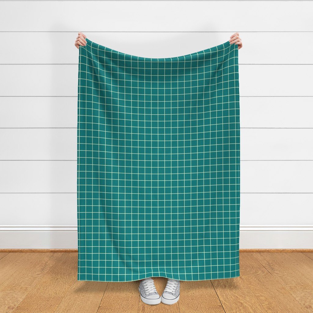 Classic Cream White and Teal 2 Inch Grid Interior Collection Home Styling Collection cream white grid fabric