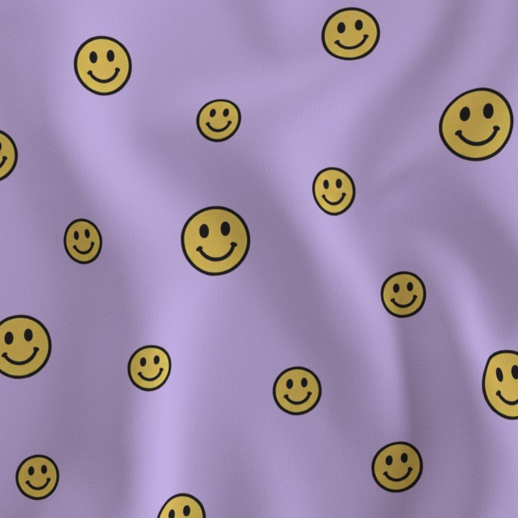 Retro Yellow Smiley Faces on Lavender Home Styling Collection Design Collection smiley pattern fabric